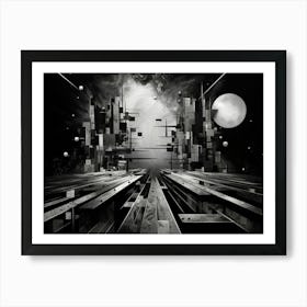 Parallel Universes Abstract Black And White 7 Art Print