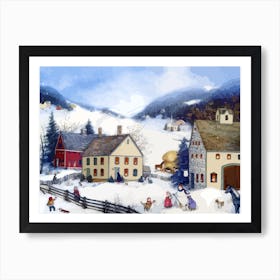 Winter Village Snow Christmas Village Season Landscape Country Art Print
