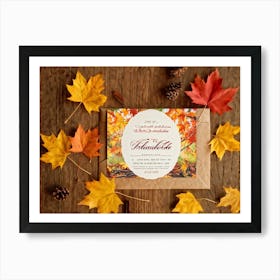 A Vintage Canadian Thanksgiving Invitation Spread Out On A Maple Wood Surface Bathed In The Warm (3) 2 Art Print