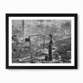 Indian Boy And Cooking Arrangement, Blueberry Camp Near Little Fork, Minnesota By Russell Lee Art Print