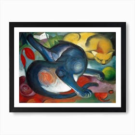 Two Cats; Blue And Yellow; Franz Marc Art Print