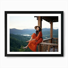 A Youthful Asian Woman Embodying Freedom Pleasure And Success Embarks On An Extreme Adventure P (4) Art Print