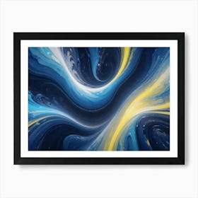 Abstract Image Of Swirling, Fluid Colors In Shades Of Blue, Yellow, And White, Resembling A Galaxy Or A Nebula Art Print