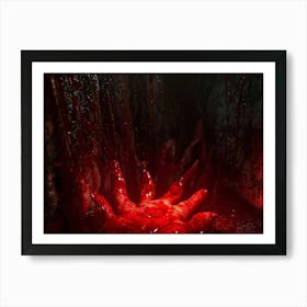 Creepy Texture Focused Close Up Of A Bloody Handprint Oozing Texture Macabre Shadows Accentuating (2) Art Print