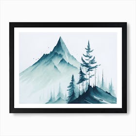 Mountain And Forest In Minimalist Watercolor Horizontal Composition 110 Art Print