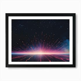 Abstract Image Of A Cosmic Scene With A Glowing Pink Light In The Center, Surrounded By A Starry Night Sky And A Hazy, Green Nebula Art Print