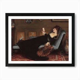 Woman Reading A Book, Dark Moody Vintage Woman Portrait Art Print