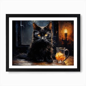 Cat And Cafe Terrace At Night Van Gogh Inspired 12 Art Print