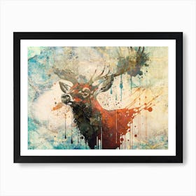 Deer Stag Art Illustration In A Photomontage Style 07 Art Print