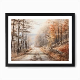 A Painting Of Country Road Through Woods In Autumn 66 Art Print