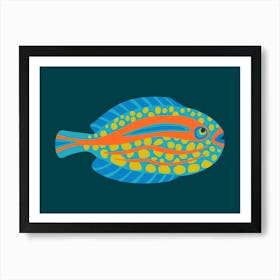 TROPICAL ZONE Spotted Coral Reef Fish Undersea Ocean Sea Creatures in Bright Colours on Dark Teal Blue Art Print