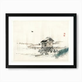 Cottage In The River, Kōno Bairei Art Print