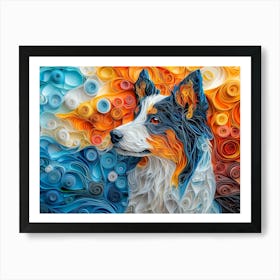 Australian Shepherd Paper Quilling Dog Portrait Art Print