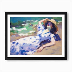 Girl Laying On The Beach Art Print