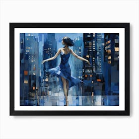 City Girl In Blue Dress Art Print