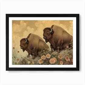 Floral Animal Illustration Bison 2 Art Print