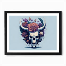 Floral Dead Bull Skull  Art Print