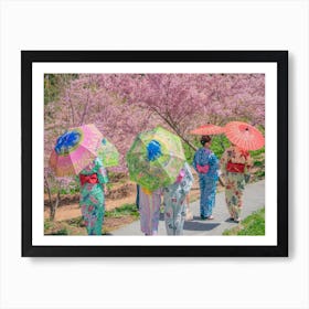 Women In Kimonos During Hanami Art Print