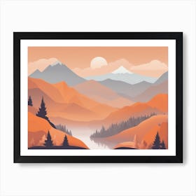 Misty mountains horizontal background in orange tone 104 Póster