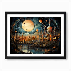 Istanbul City At Night 1 Art Print