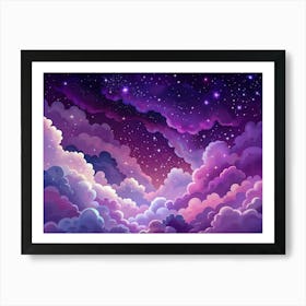 Dreamy Night Sky With Fluffy Clouds And Sparkling Stars Art Print