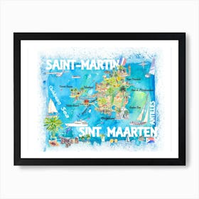 Saint Martin Sint Maarten West Indies Illustrated Travel Map With Roads And Highlights Art Print