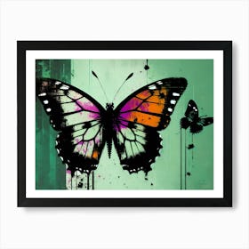 Butterfly On A Green Background 1 Art Print