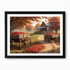 Wagon Full Of Apples Parked Near A Farmhouse In A Rural Setting 7 Art Print