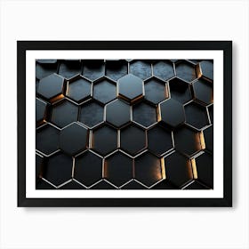 Elegant Seamless Pattern Black 3d Hexagonal Geometric Shape Art Print