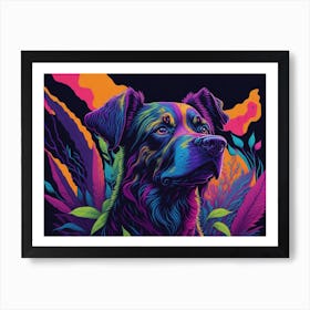 Colorful Floral Neon Dog Painting (10) Art Print
