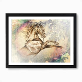 Horse Drawing Art Illustration In A Photomontage Style 66 Art Print