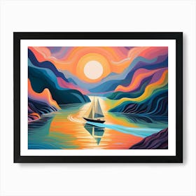 The Boat Sails Off Into The Sunset Art Print