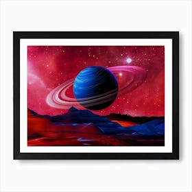 Neon space landscape: Saturn [synthwave/vaporwave/cyberpunk] — aesthetic retrowave neon poster Art Print