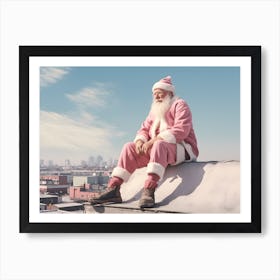 Santa Claus Sitting On Top Of A Roof Art Print
