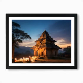 Temple At Dusk paintings art print 1 Art Print