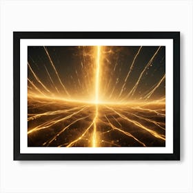 Abstract, Futuristic Landscape With Glowing Golden Lines Stretching Across A Field Under A Starry Night Sky Art Print