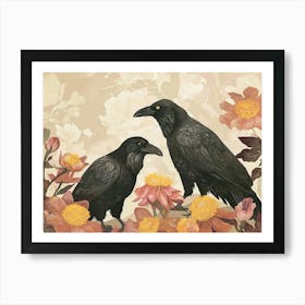 Floral Animal Illustration Raven 1 Art Print