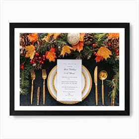 A Detailed Close Up Illustration Captures An Autumnal Table Setting Festive Dinner Arrangement Taki (4) Art Print