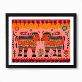 Bison 2 Folk Style Animal Illustration Art Print