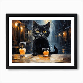 Cat And Cafe Terrace At Night Van Gogh Inspired 11 Art Print