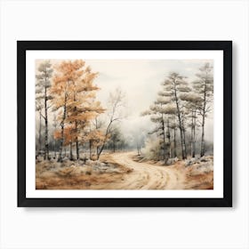 A Painting Of Country Road Through Woods In Autumn 12 Art Print