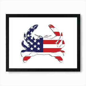 Blue Crab With An American Flag Design On A White Background Art Print