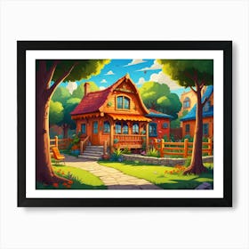 Cartoon House In The Forest Art Print