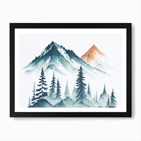 Mountain And Forest In Minimalist Watercolor Horizontal Composition 287 Art Print