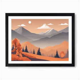 Misty mountains horizontal background in orange tone 166 Art Print