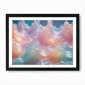 3d Illustration Of A Landscape Of Abstract, Flowing Mountains In Shades Of Pink, Blue, And Green Art Print