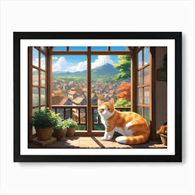 Cat In The Window Art Print