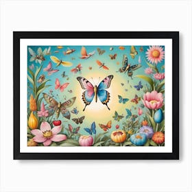 Flowers and butterflies  Art Print