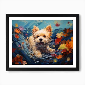 Yorkshire Terrier Dog Swimming In The Sea Art Print