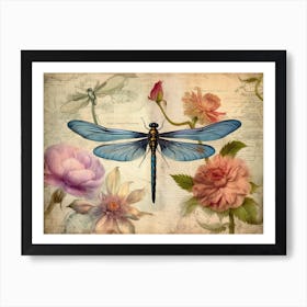 Dragonfly Botanical Vintage Illustration Pastel 3 Art Print
